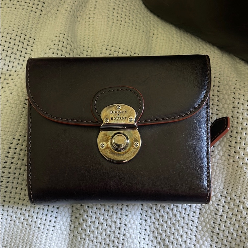 Dooney & Bourke Brown Leather Wallet with Red Stitching